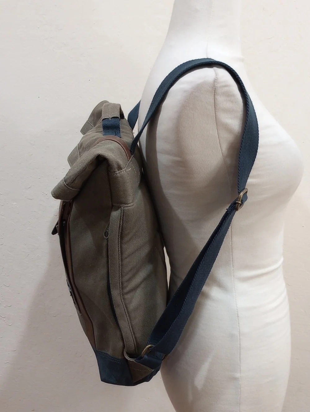 G. Ride France Roll Top Khaki Green Canvas Backpack